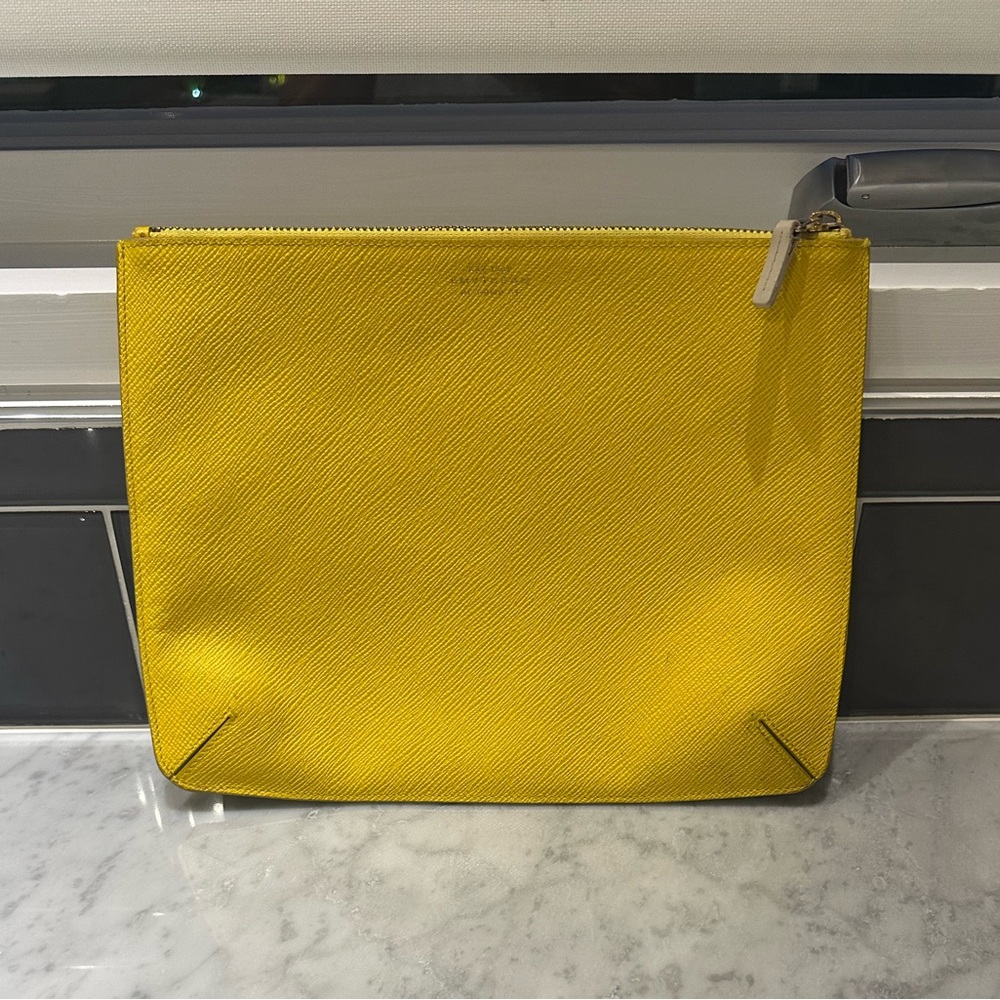 Smythson of Bond Street slim pouch in Panama (yellow)